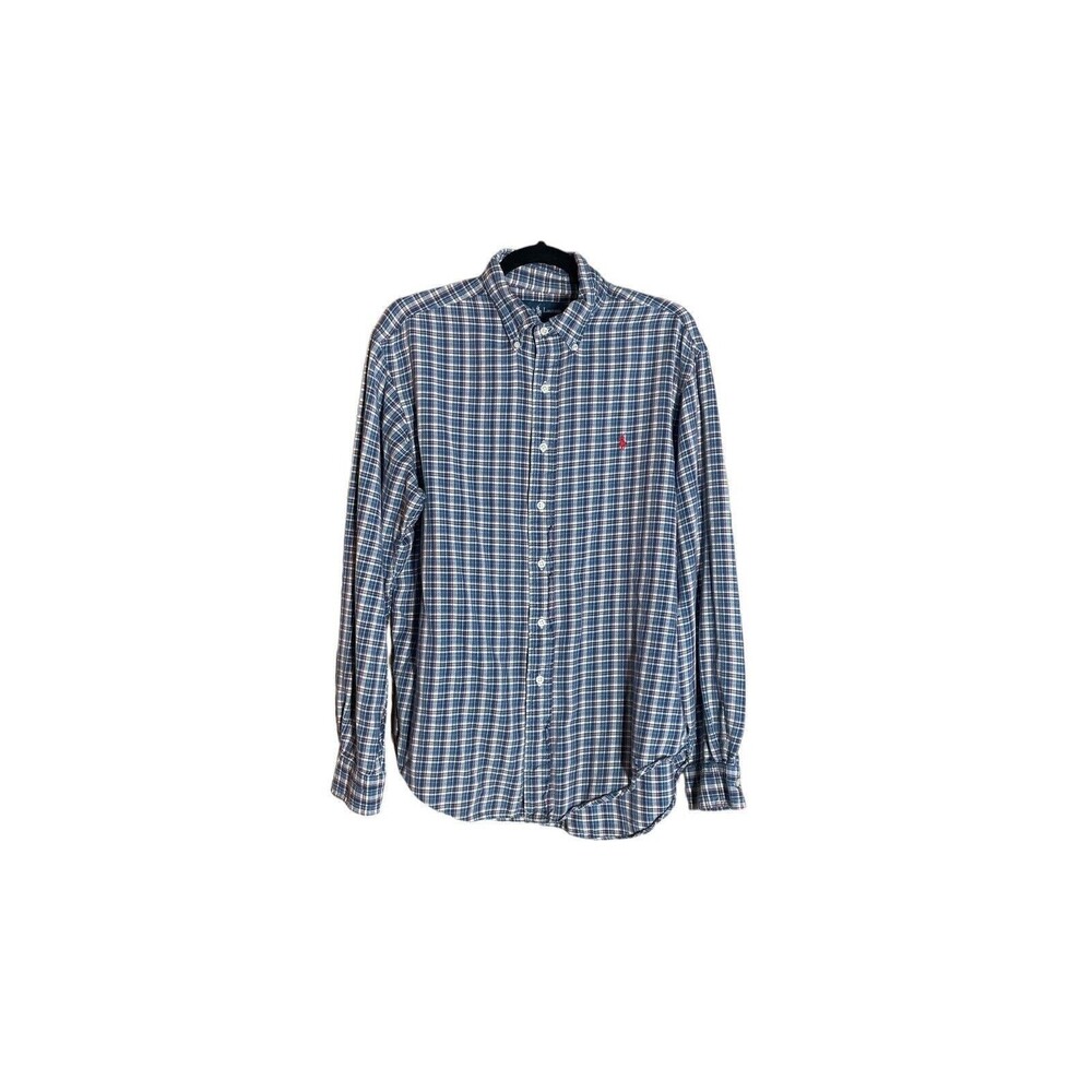 Polo Ralph Lauren Button Down Long Sleeve L Blue Red White Plaid * READ -Photos*